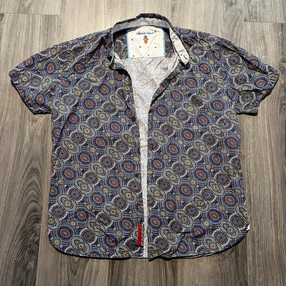 Visconti Black Men's XL Multicolor Paisley Short Sleeve Button Down Shirt